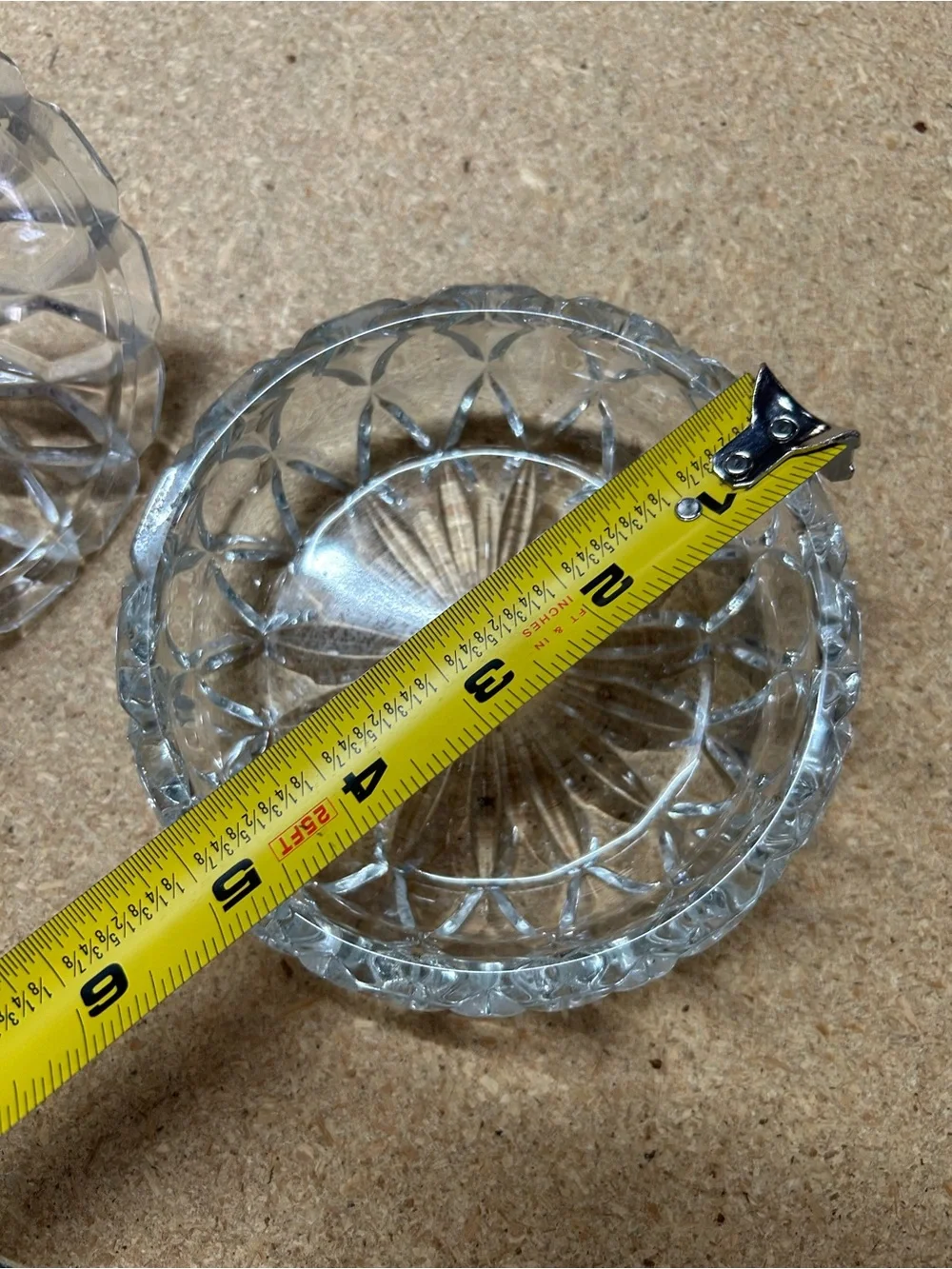 Clear Pressed Glass Trinket Dish with Textured Lid